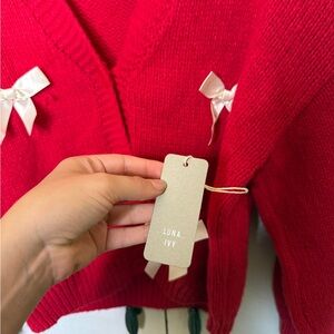 Red Women's Knit Cardigan with Bows